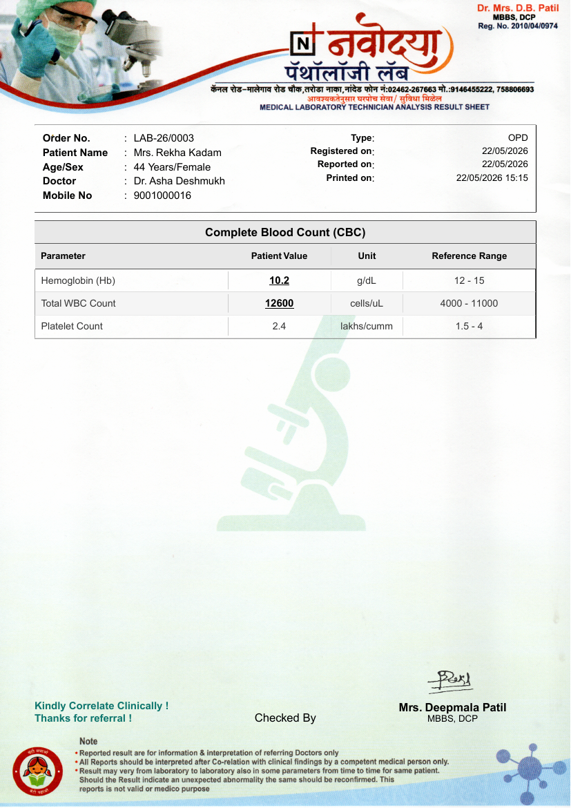 English CBC Lab Report generated from demo Lab results with reference ranges and abnormal values