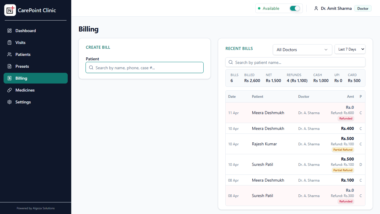 Billing page with payment summary